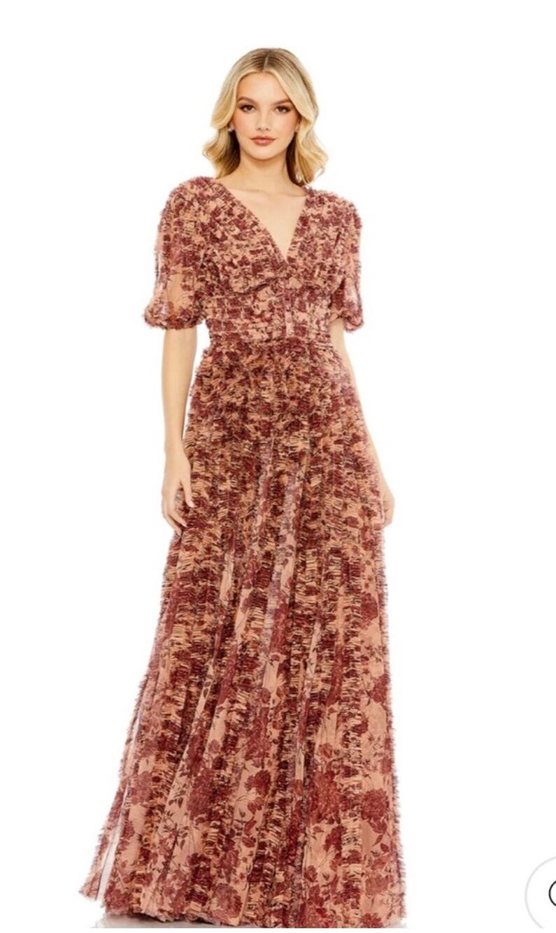 NEW Mac Duggal 8013 Floral V-Neck Chiffon Gown Dress Size 8 NWT $898.00